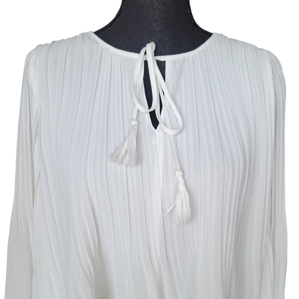 Miss Me Chic Cottagecore White Pleated Tassel Long Sleeve Blouse Women's Size L - Picture 9 of 14